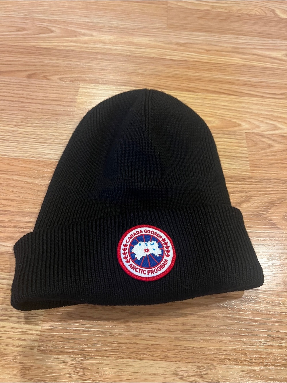 Canada Goose Black Fold-Over Cuff Beanie with Round Logo Patch